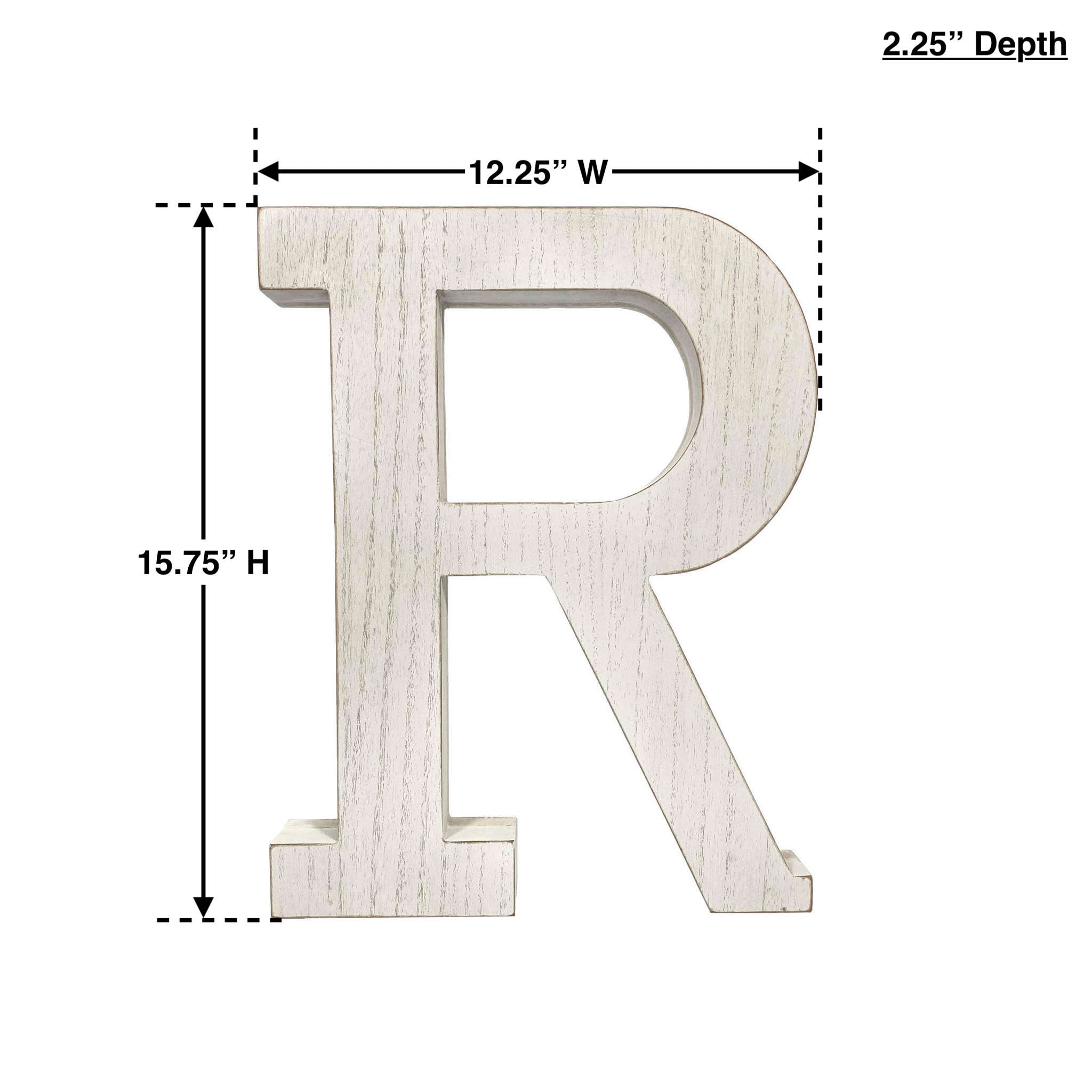 16" Distressed White Wash Wooden Initial Letter R Sculpture