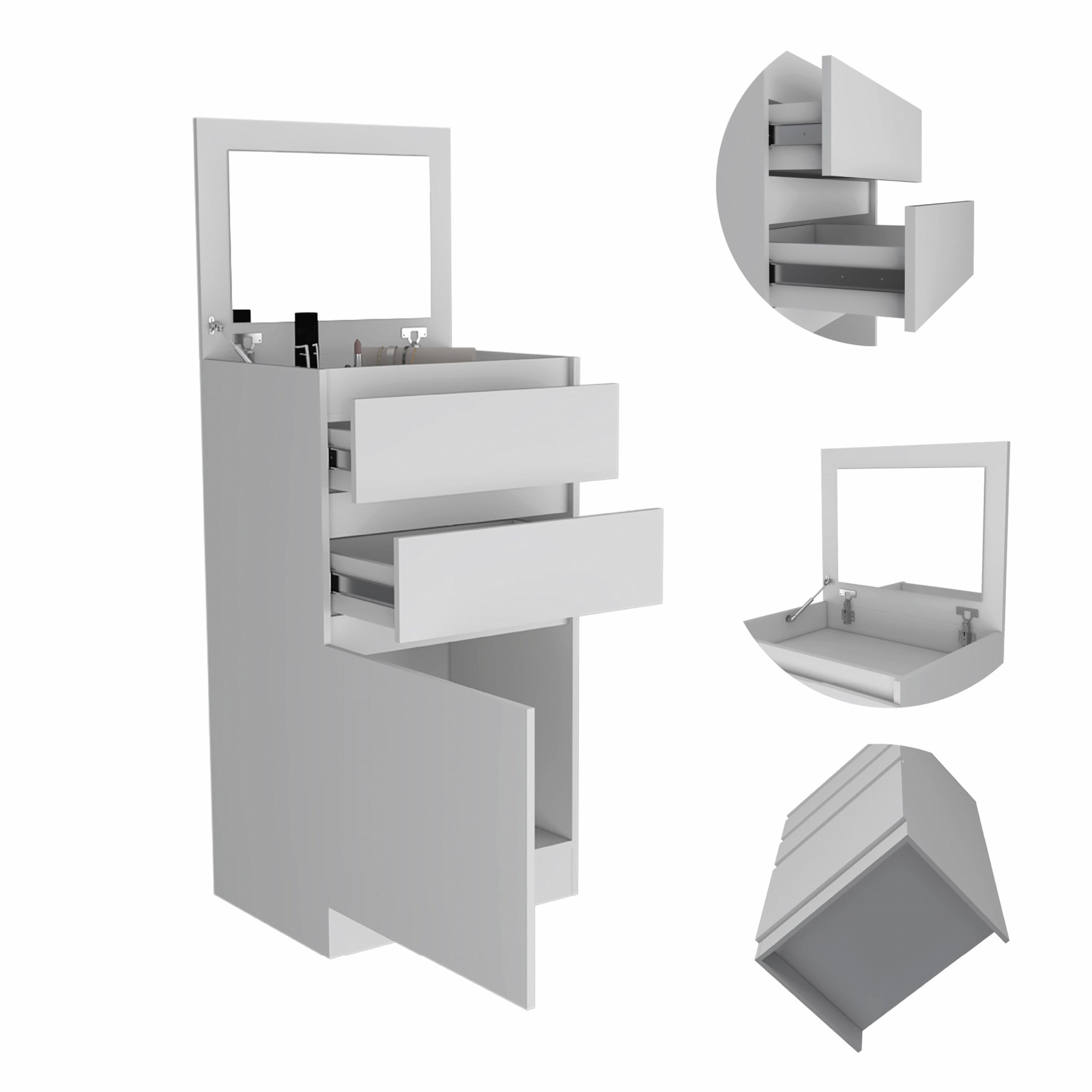 White Wood Two Drawer Vanity Chest 23"