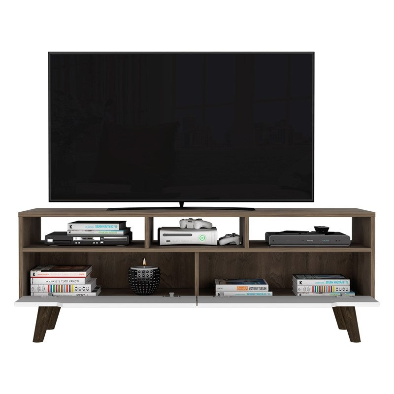 Stylish Dark Walnut and White Television Stand