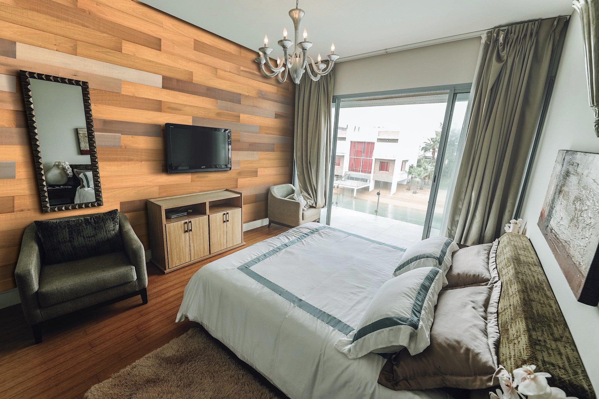 5" x 48" Thermo Treated Brown Rustic Wood Large Wall Plank Set