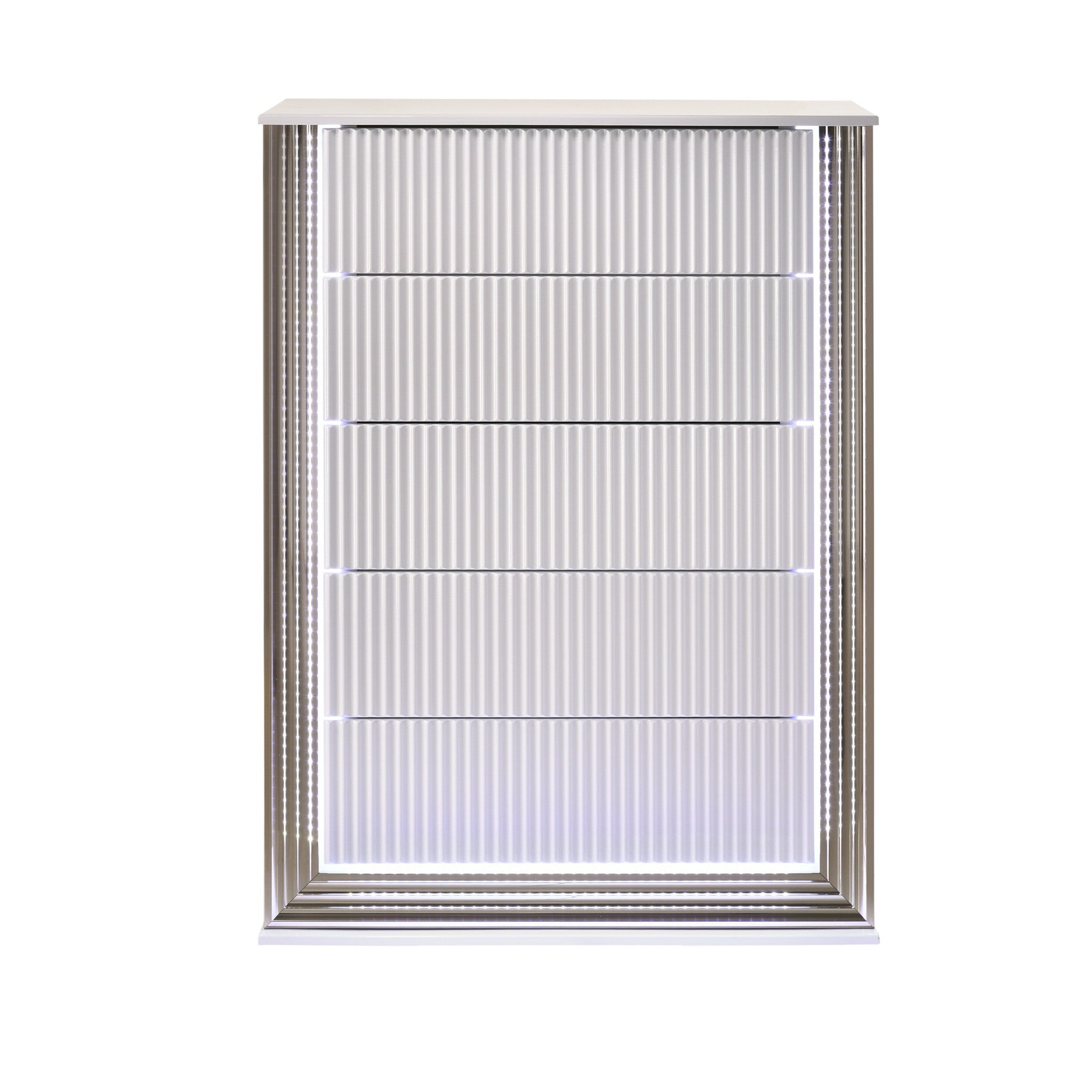 36" White Solid Wood Mirrored Five Drawer Standard Chest