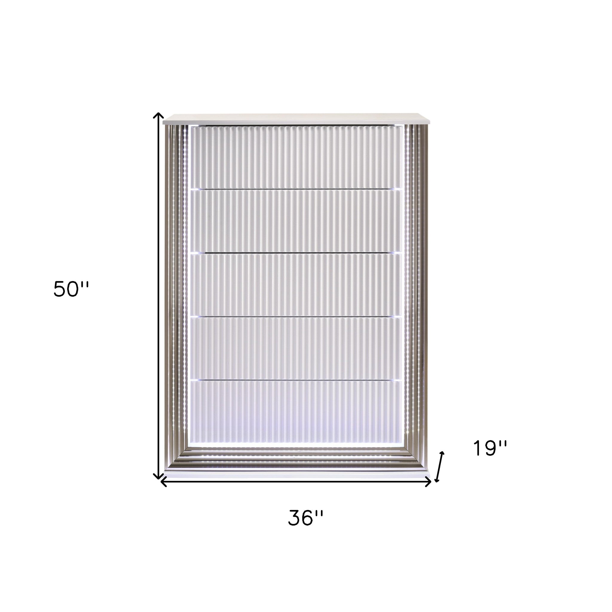 36" White Solid Wood Mirrored Five Drawer Standard Chest