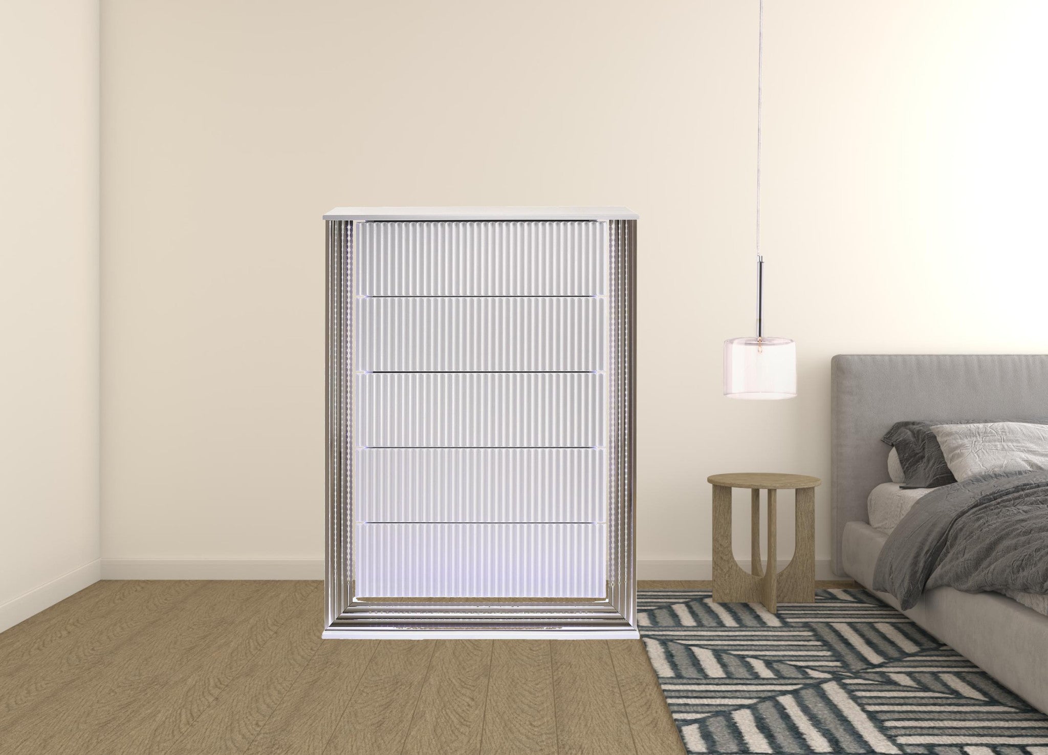 36" White Solid Wood Mirrored Five Drawer Standard Chest