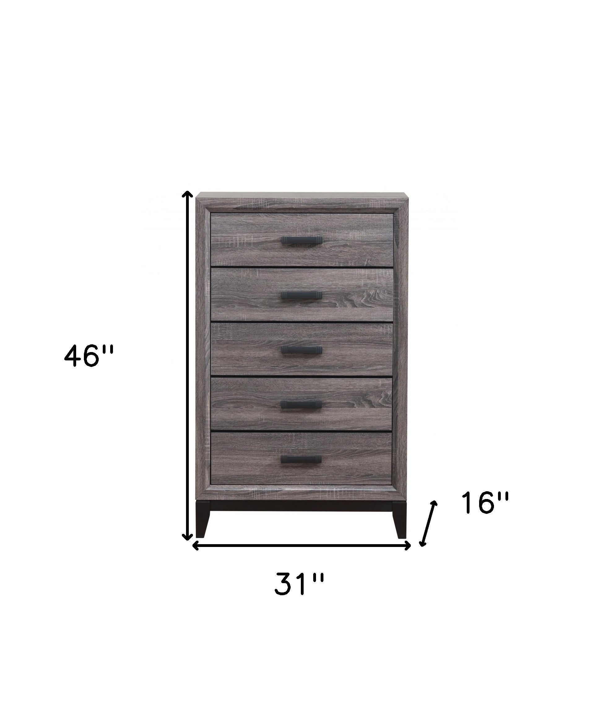 31" Grey Solid Wood Five Drawer Standard Chest