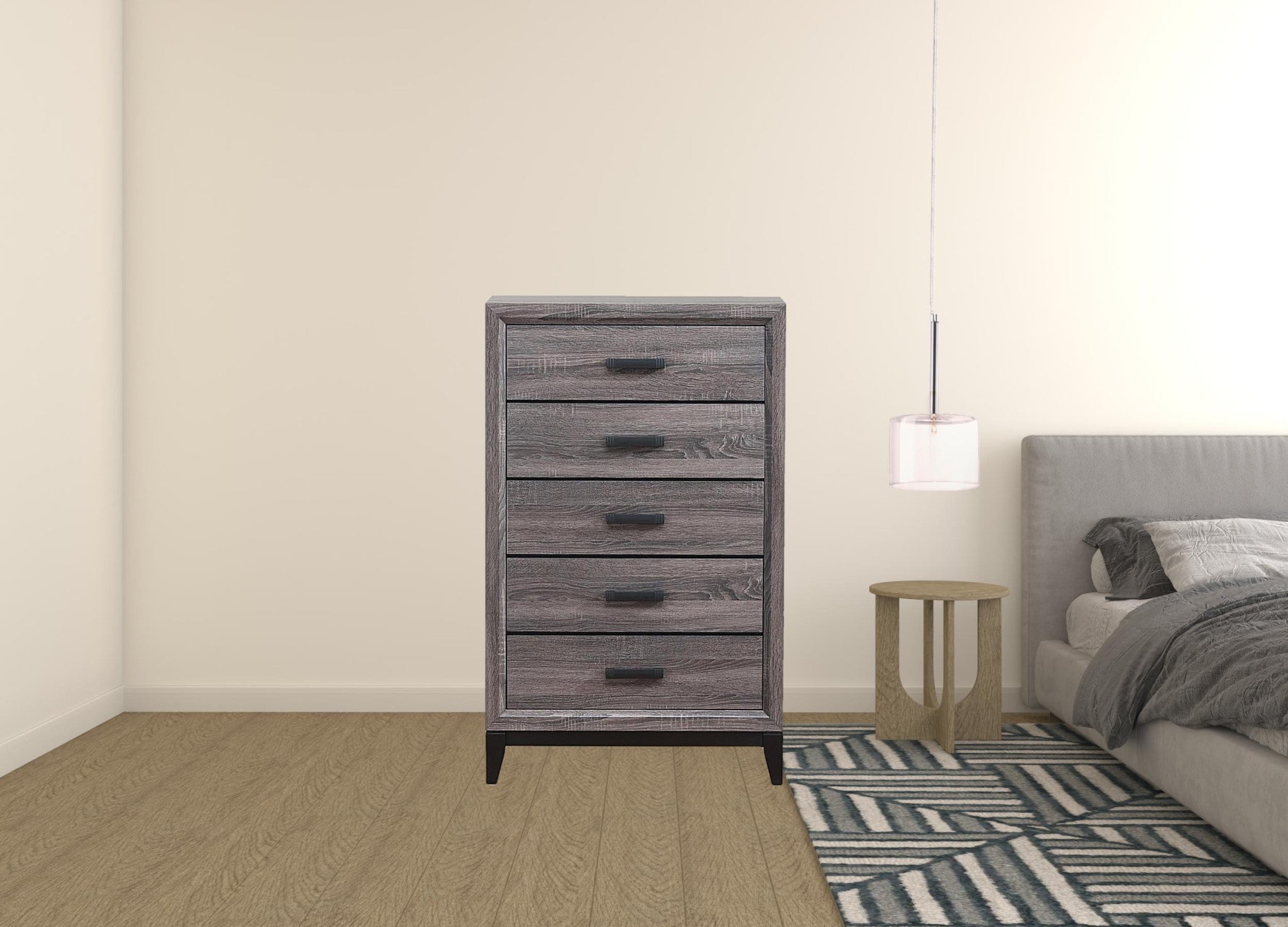 31" Grey Solid Wood Five Drawer Standard Chest