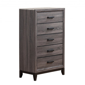 31" Faux Marble Grey Solid Wood Five Drawer Standard Chest