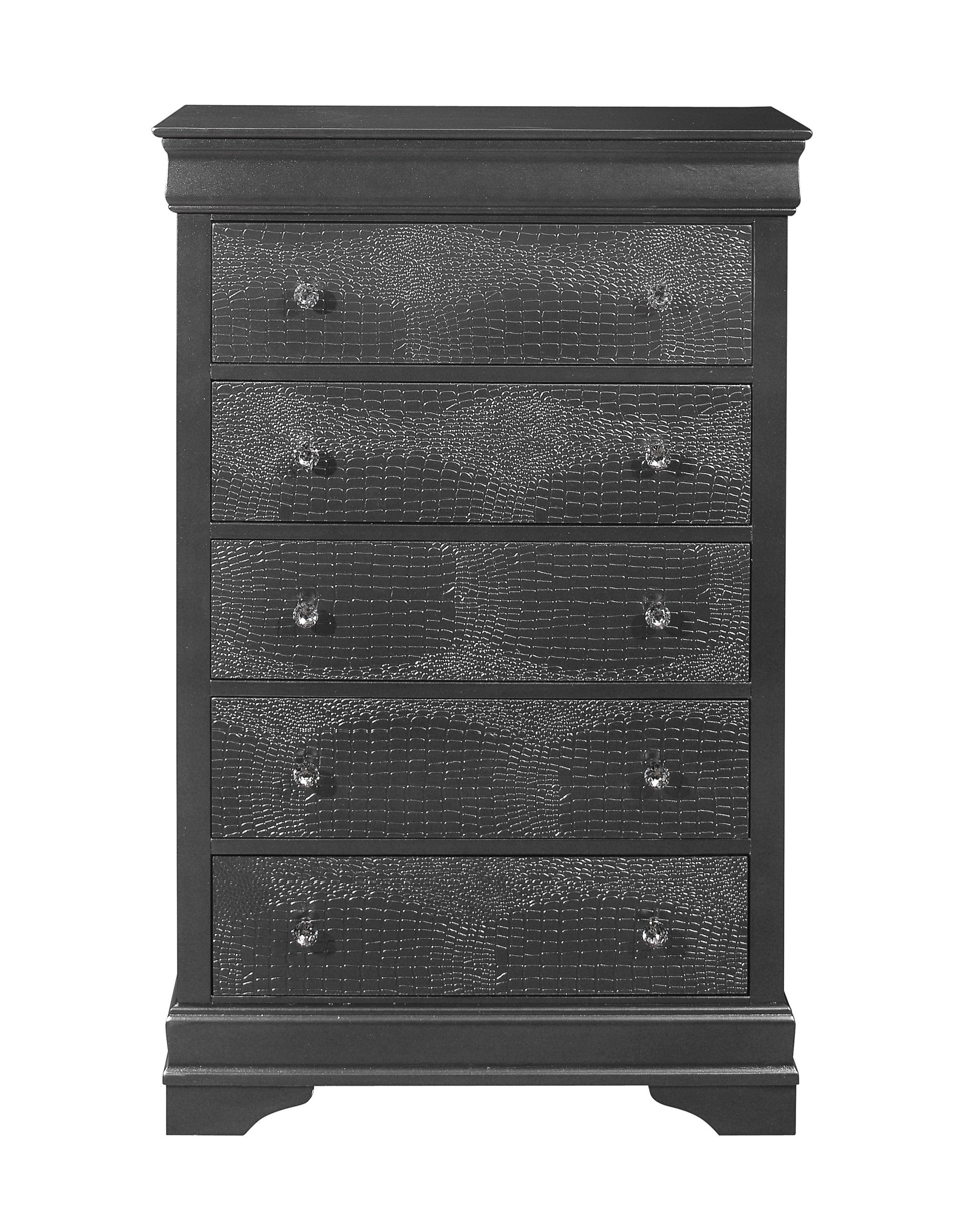31" Metallic Grey Solid Wood Five Drawer Standard Chest