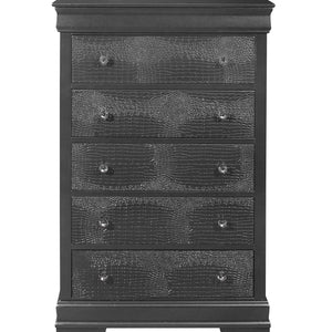 31" Metallic Grey Solid Wood Five Drawer Standard Chest