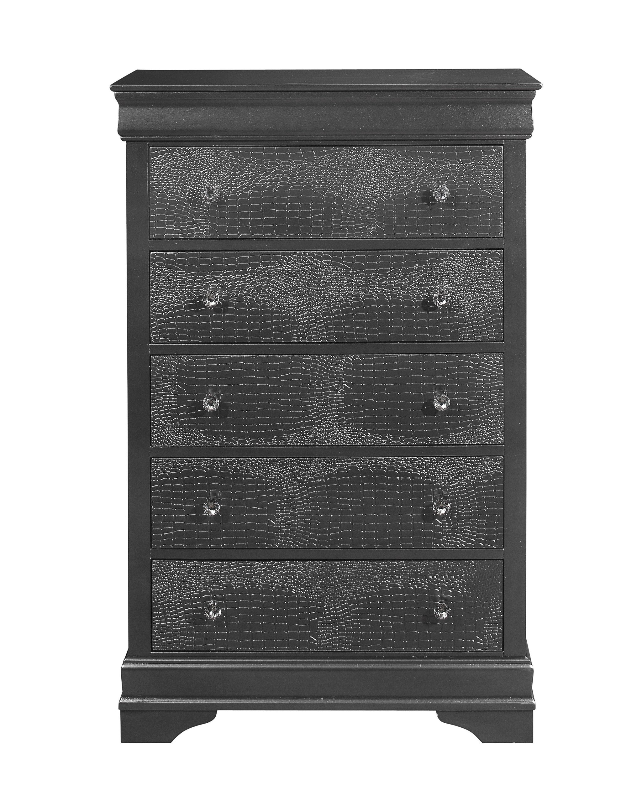 31" Metallic Grey Solid Wood Five Drawer Standard Chest