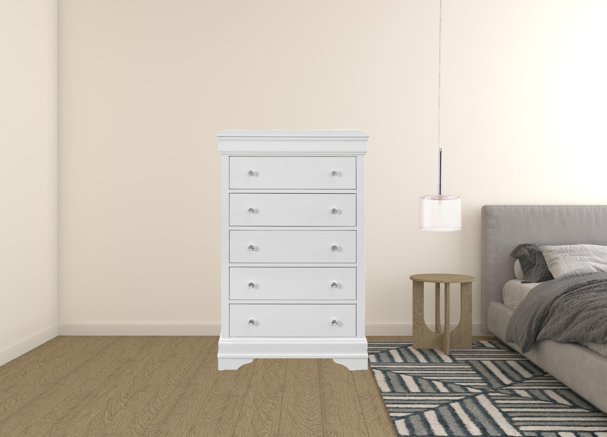 31" Metallic White Solid Wood Five Drawer Standard Chest
