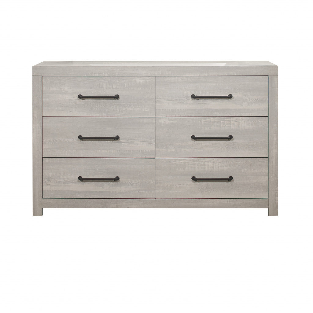 60" White Wash Solid Wood Six Drawer Double Dresser