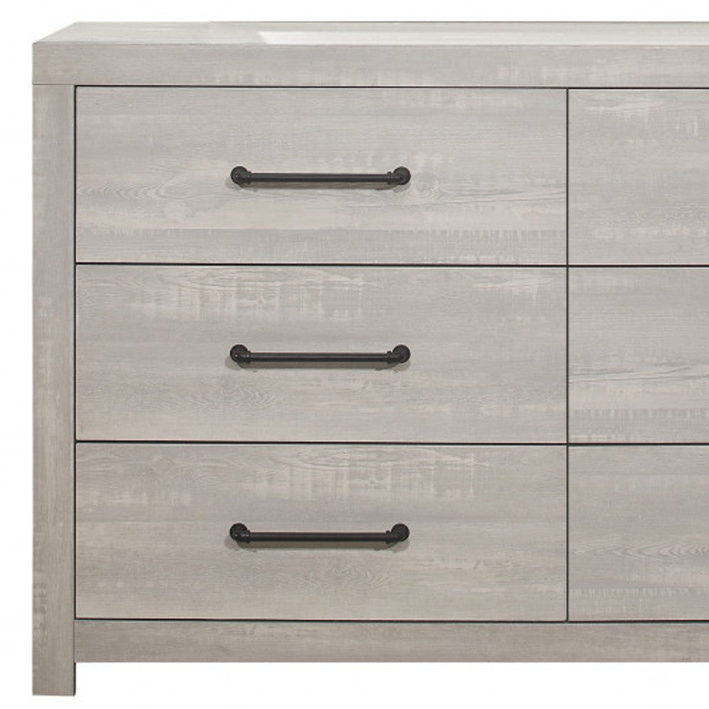 60" White Wash Solid Wood Six Drawer Double Dresser