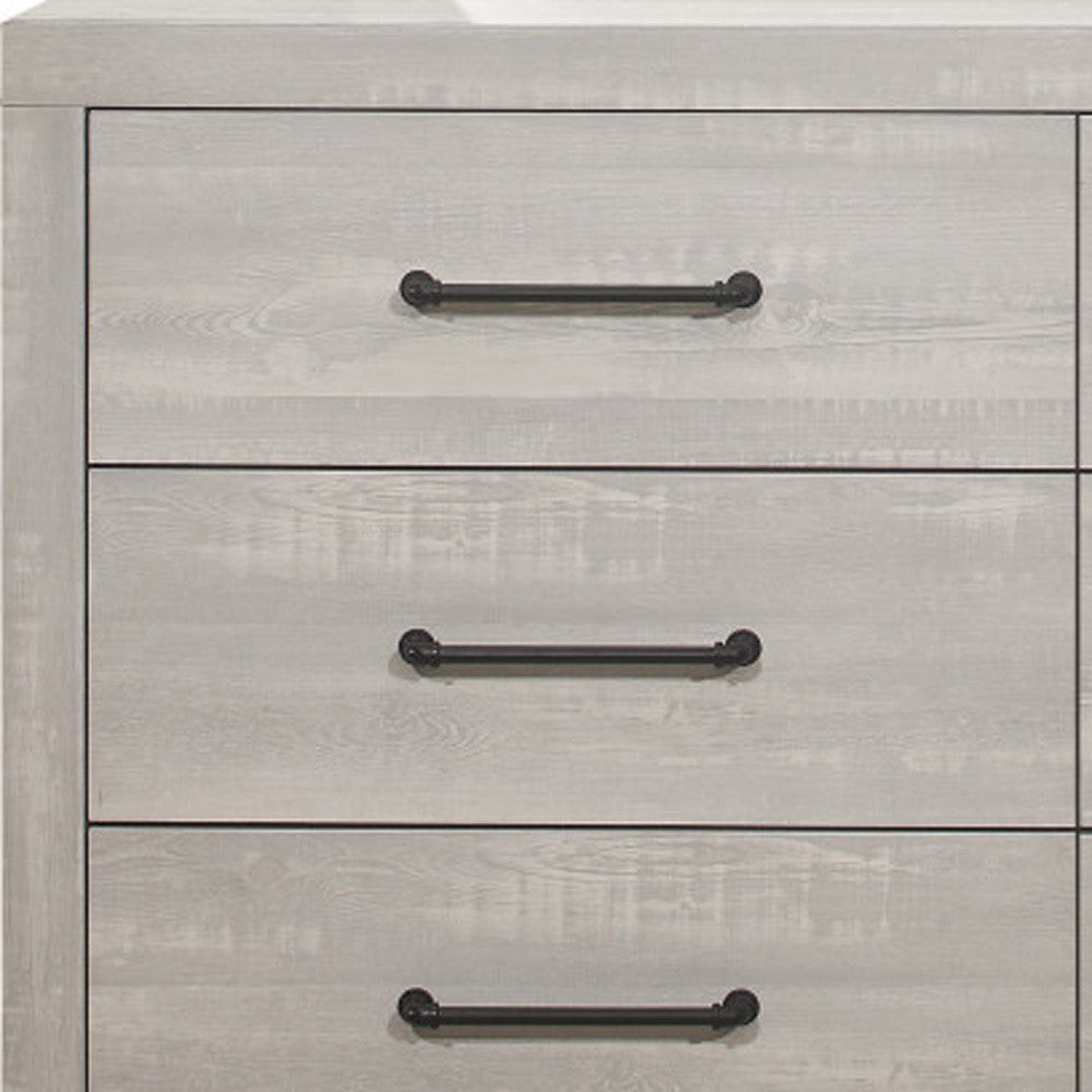60" White Wash Solid Wood Six Drawer Double Dresser