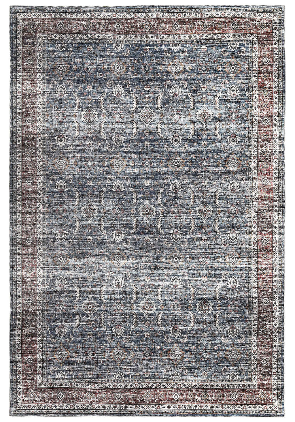 4' X 6' Blue Oriental Distressed Stain Resistant Area Rug