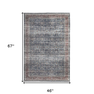 4' X 6' Blue Oriental Distressed Stain Resistant Area Rug