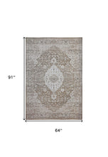 5' X 8' Beige Oriental Power Loom Distressed Stain Resistant Area Rug