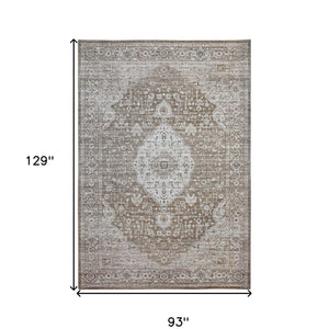 8' X 11' Beige Oriental Power Loom Distressed Stain Resistant Area Rug