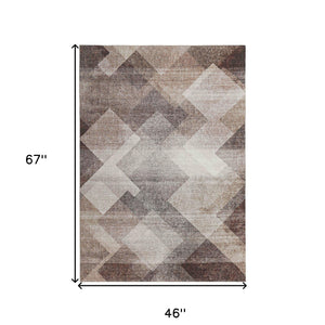 4' X 6' Brown Geometric Stain Resistant Area Rug