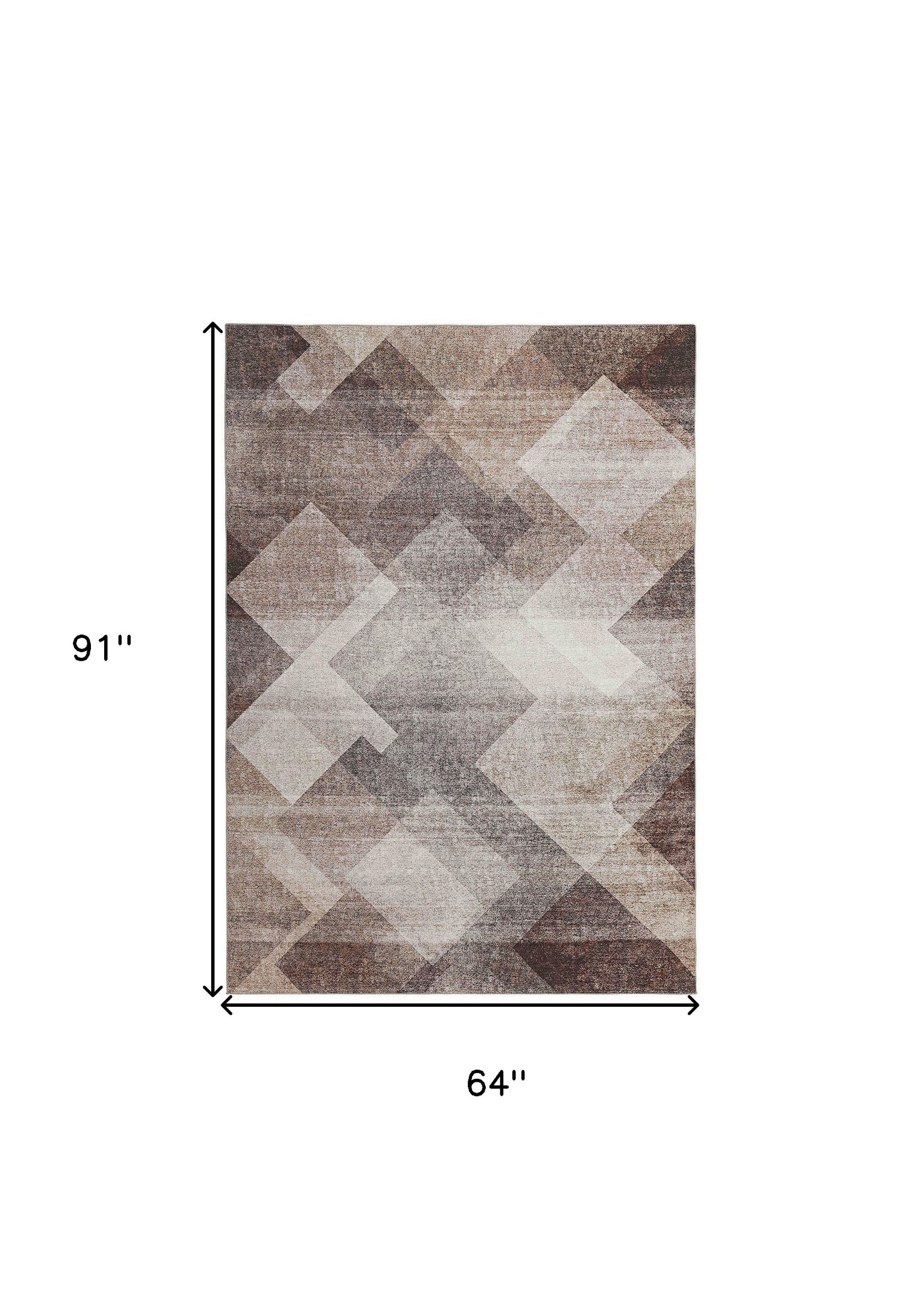 5' X 8' Brown Geometric Stain Resistant Area Rug