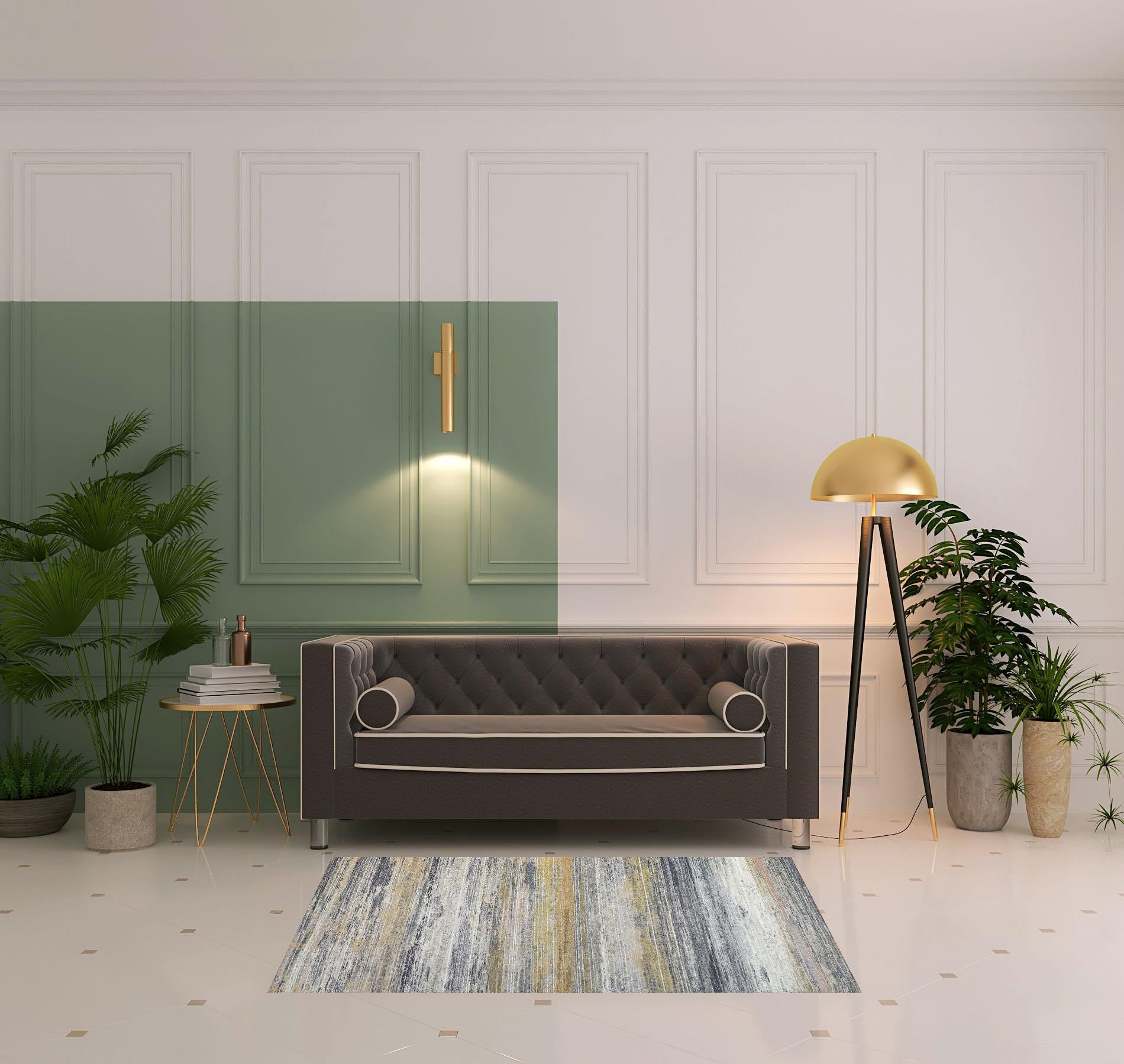 4' X 6' Gold Abstract Stain Resistant Area Rug