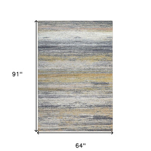 5' X 8' Gold Abstract Stain Resistant Area Rug