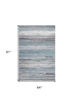 5' X 8' Turquoise and Gray Abstract Stain Resistant Area Rug