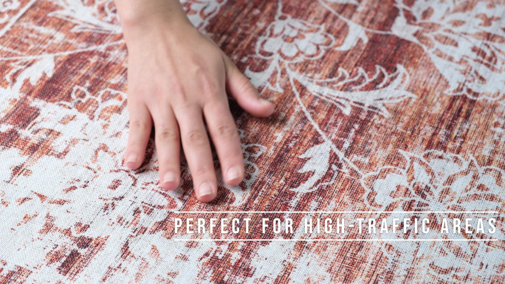 8' X 11' Rust Oriental Distressed Stain Resistant Area Rug