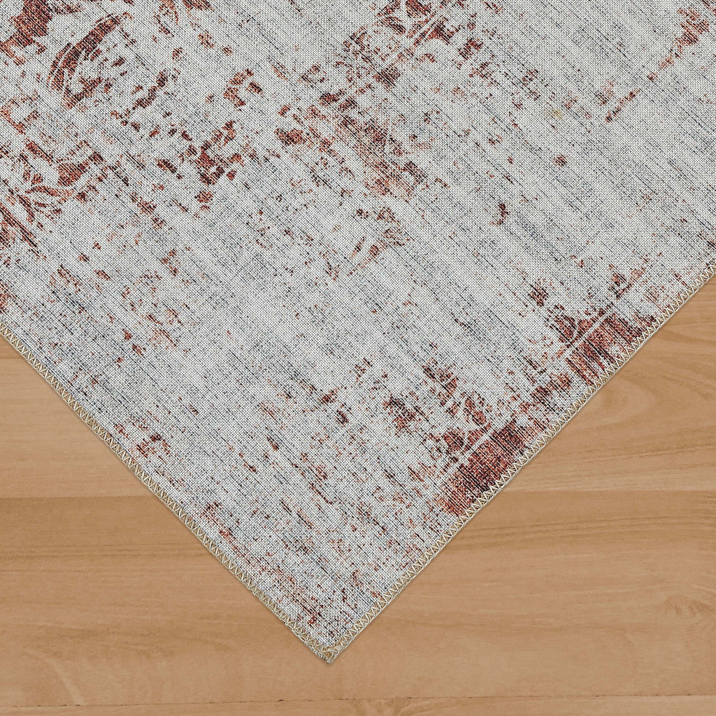 8' X 11' Rust Oriental Distressed Stain Resistant Area Rug