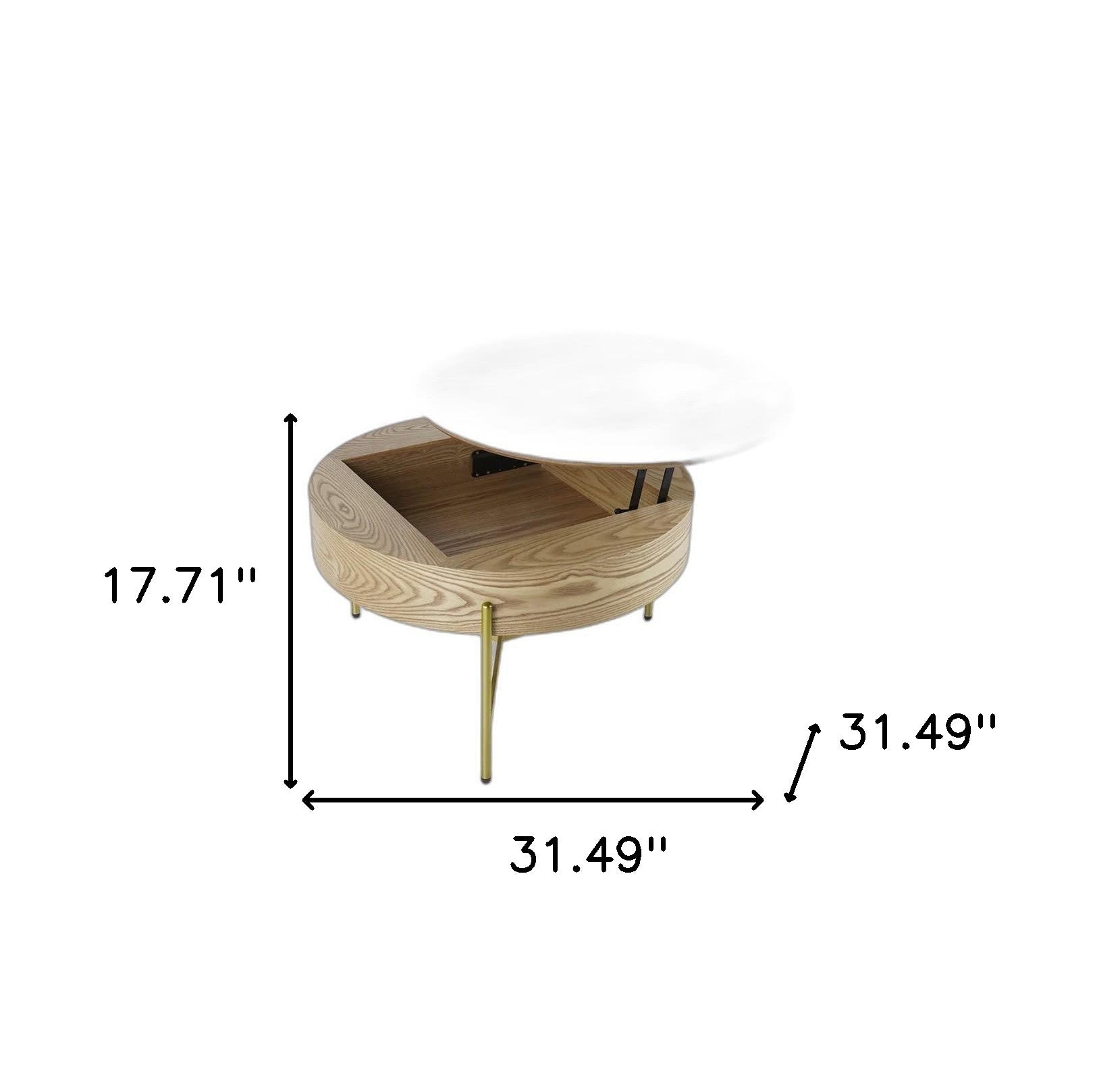 31" Brown And White Stone Round Lift Top Coffee Table