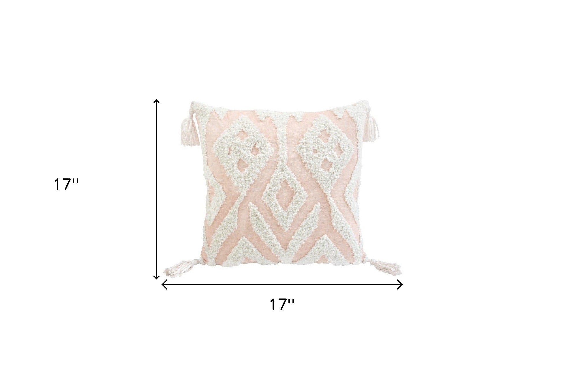 17" X 17" Peach And Cream Chevron Throw Pillow With Tassels