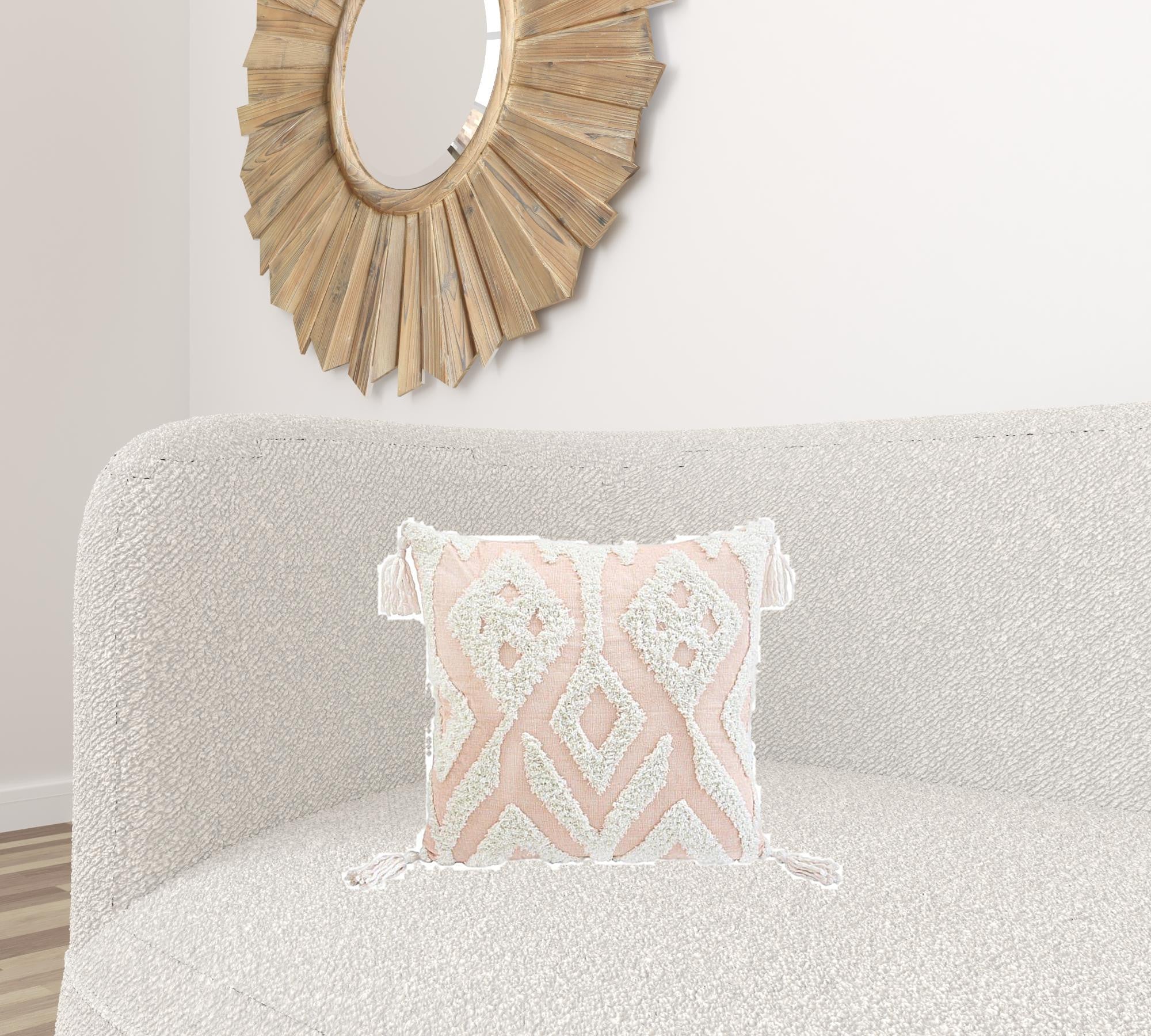 17" X 17" Peach And Cream Chevron Throw Pillow With Tassels