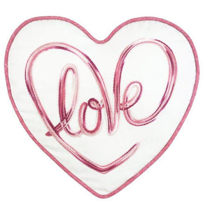 15" X 16" White And Rose Love Heart Throw Pillow With Embroidery