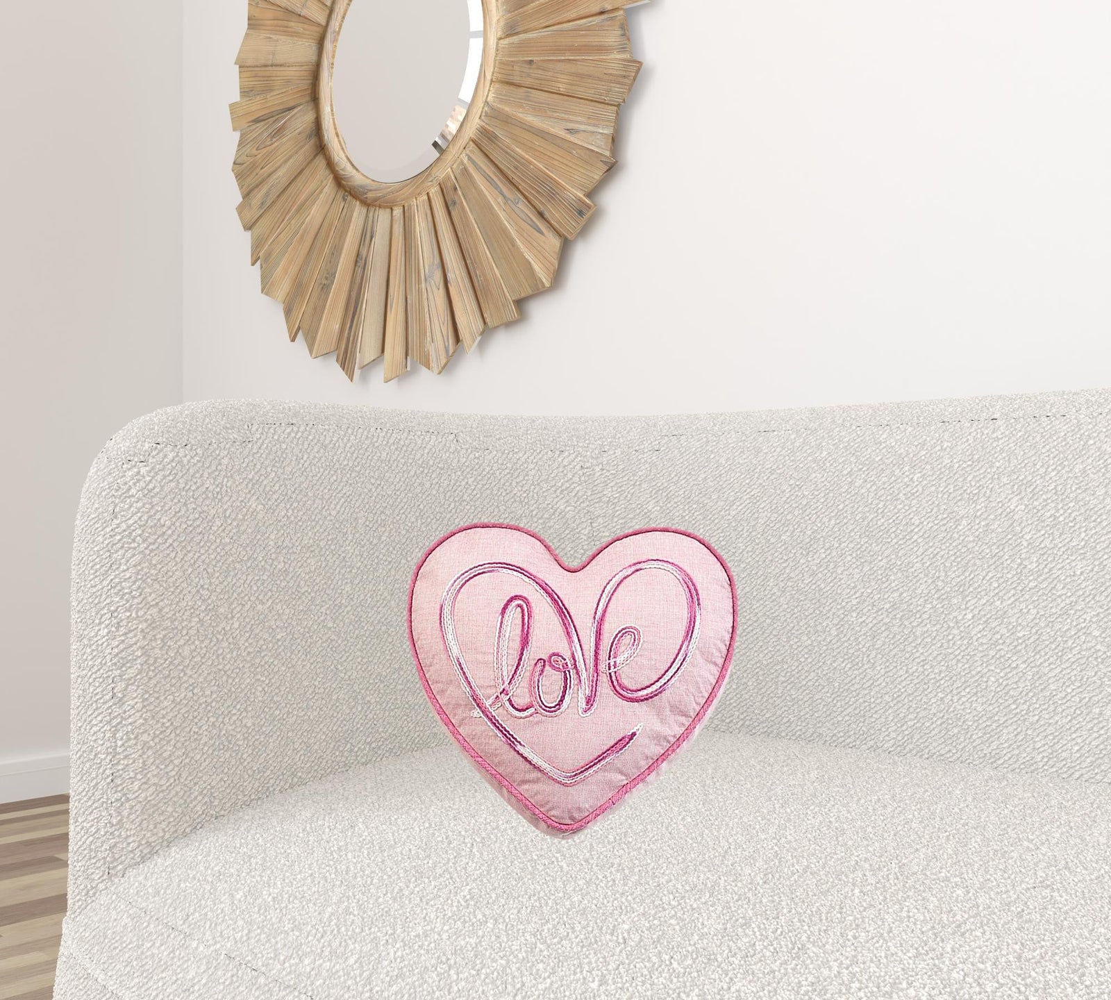 15" X 16" Pink And Rose Heart Love Throw Pillow with Embroidery