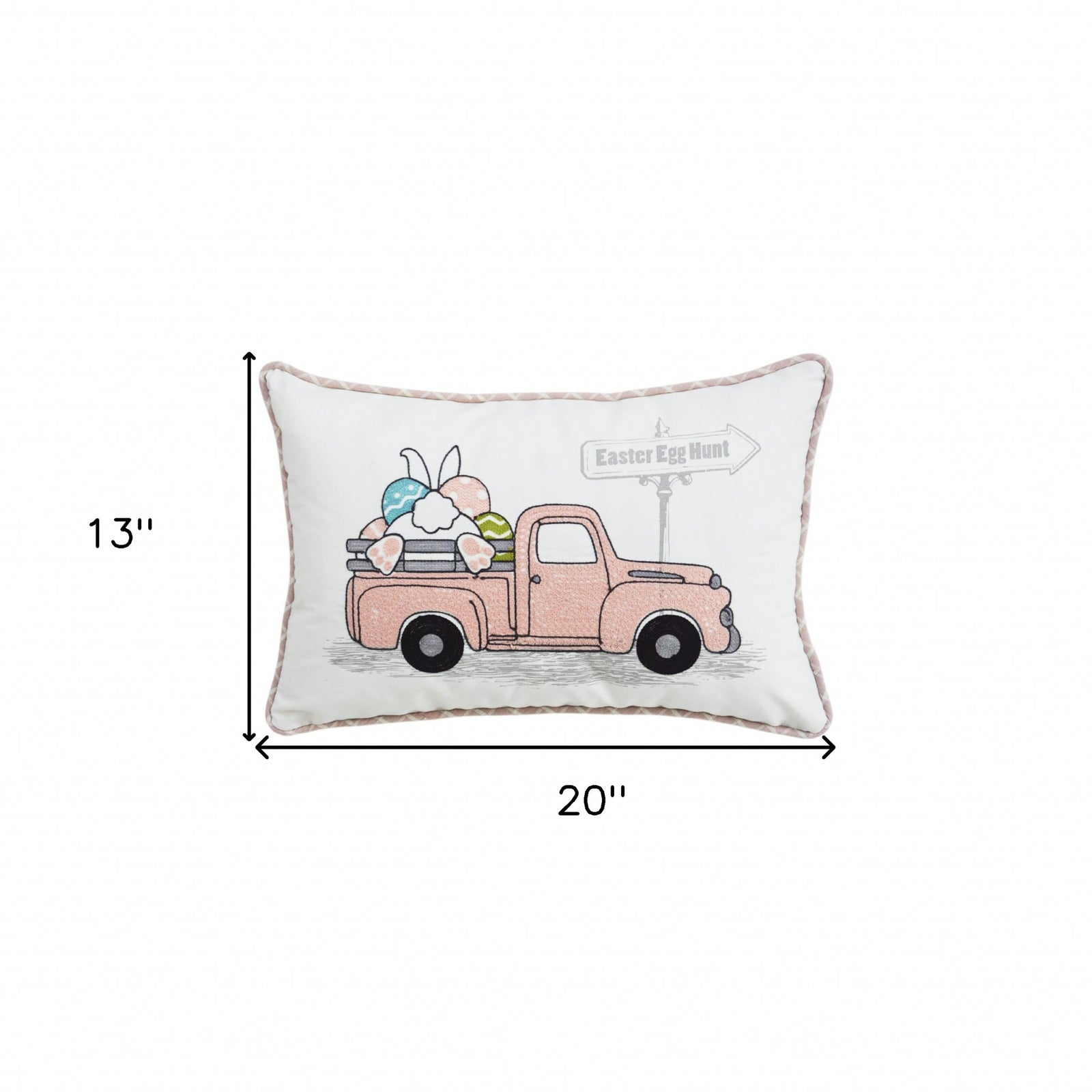 13" X 20" White and Pink  Easter Bunny Pink Truck Throw Pillow