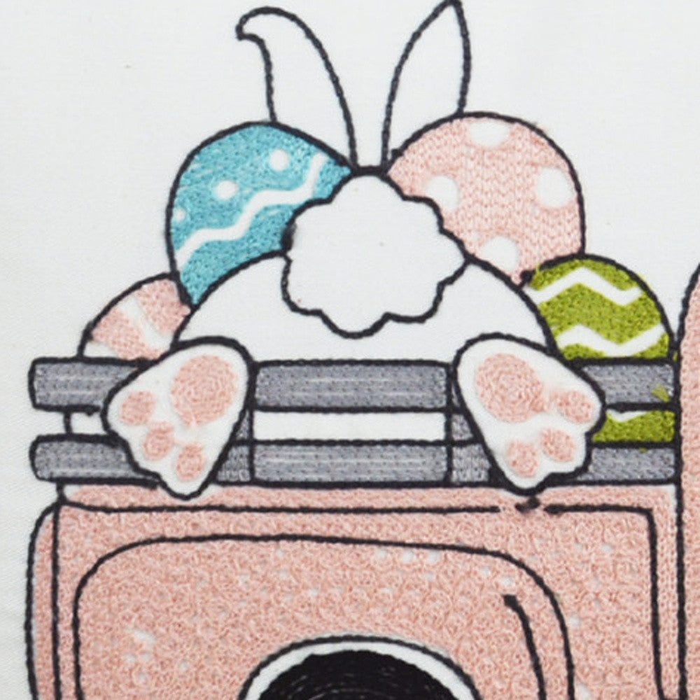 13" X 20" White and Pink  Easter Bunny Pink Truck Throw Pillow