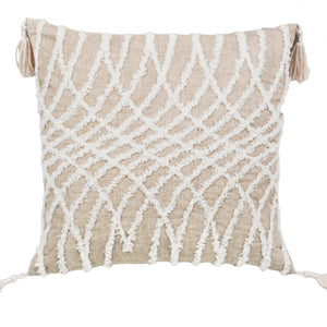 17" X 17" Taupe And White Interlocking Zippered Polyester Throw Pillow With Tassels