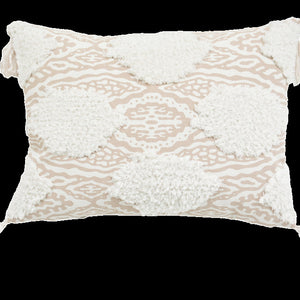 13" X 18" Beige And White Ogee Zippered Polyester And Cotton Blend Throw Pillow With Tassels