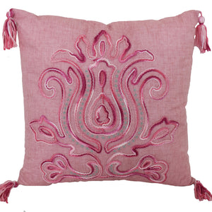 17" X 17" Light Pink Polyester Zippered Pillow With Tassels