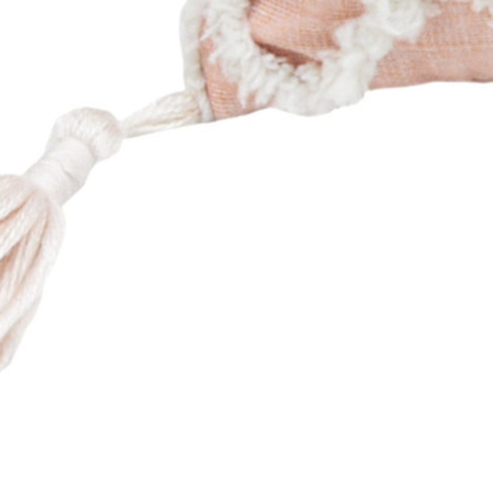 13" X 18" Beige And White Abstract Zippered Polyester Throw Pillow With Tassels