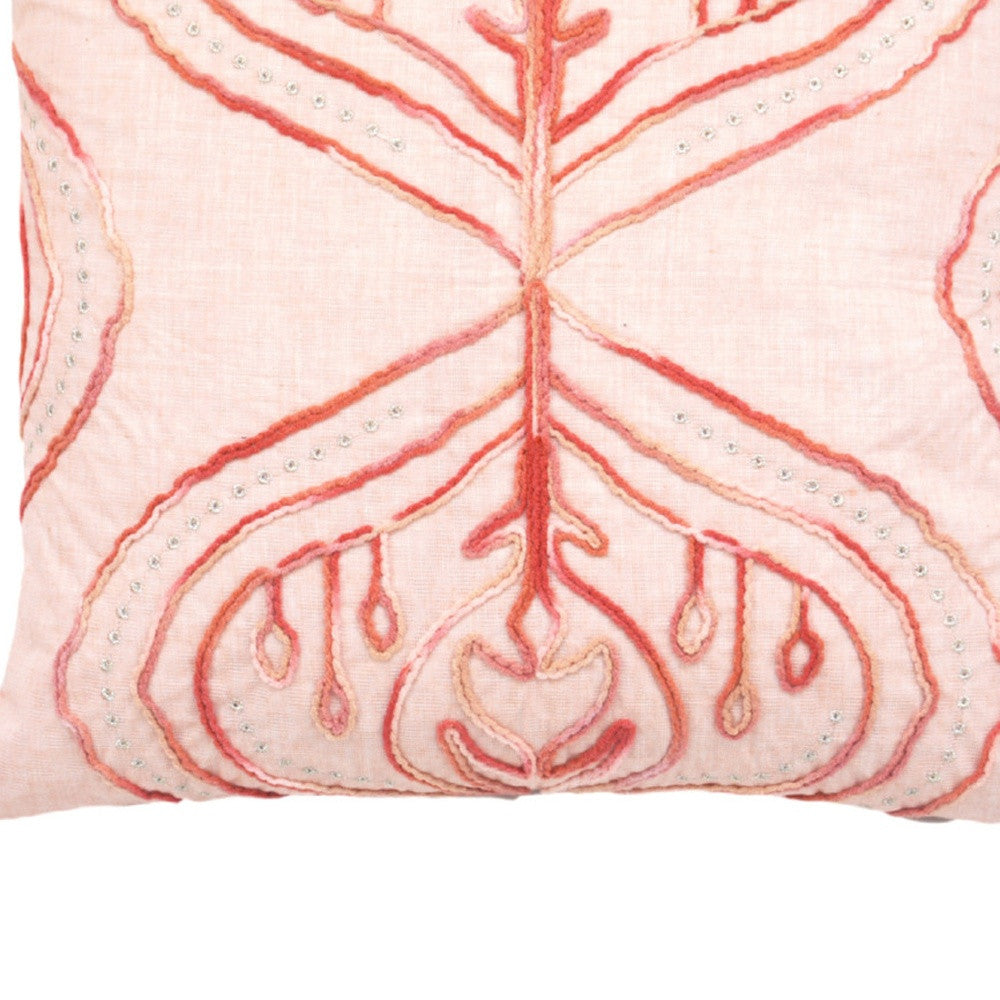 17" X 17" Coral Damask Zippered Polyester Throw Pillow With Tassels
