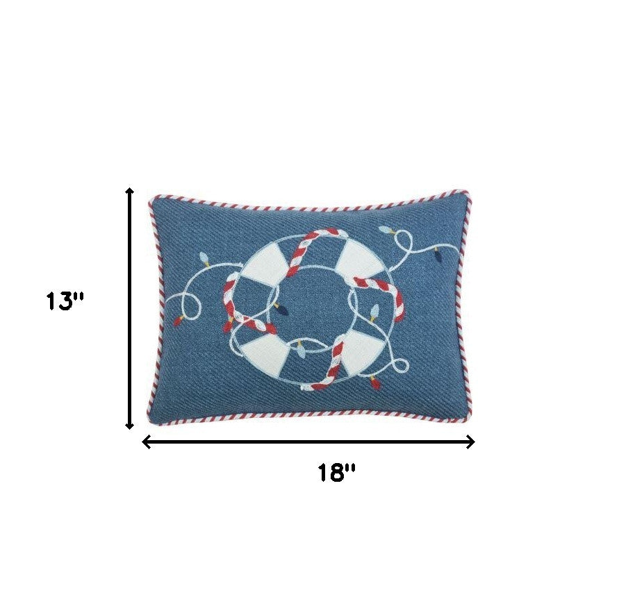 13" X 18" Blue Red And White Coastal Christmas Throw Pillow