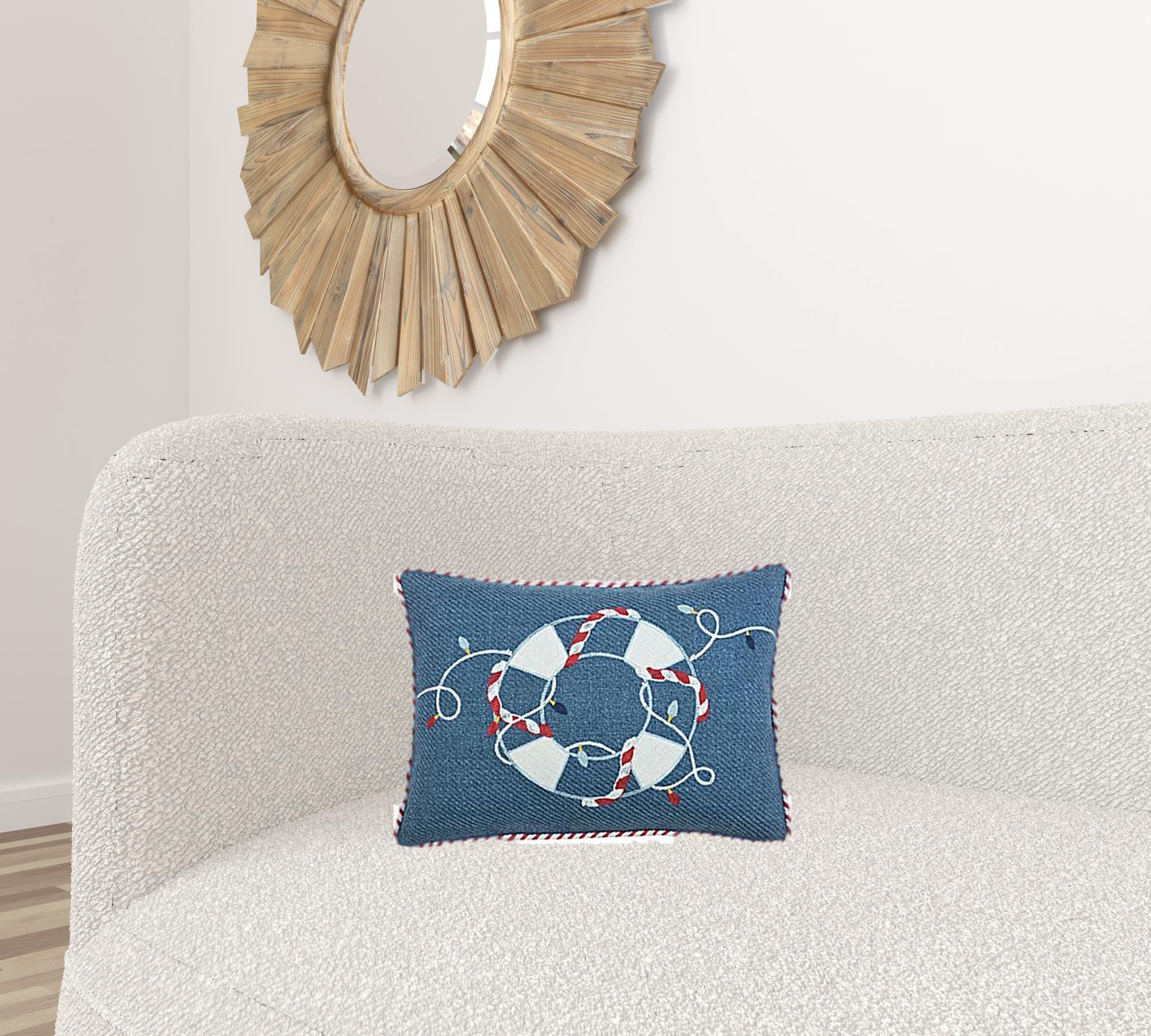 13" X 18" Blue Red And White Coastal Christmas Throw Pillow