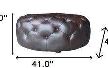 Brown Genuine Leather And Dark Brown Tufted Round Ottoman 41