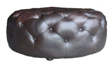 Brown Genuine Leather And Dark Brown Tufted Round Ottoman 41