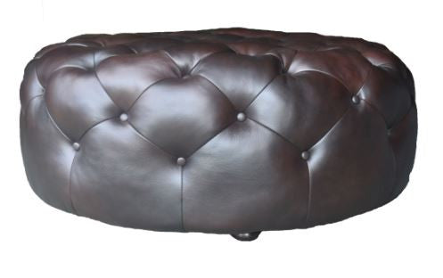Brown Genuine Leather And Dark Brown Tufted Round Ottoman 41"