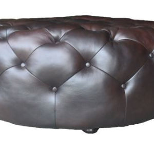 Brown Genuine Leather And Dark Brown Tufted Round Ottoman 41"