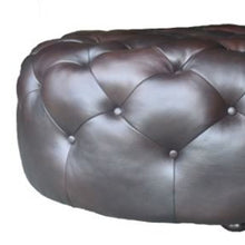 Brown Genuine Leather And Dark Brown Tufted Round Ottoman 41