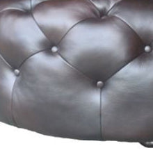 Brown Genuine Leather And Dark Brown Tufted Round Ottoman 41