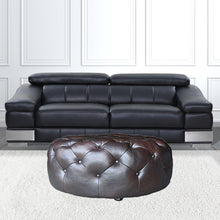 Brown Genuine Leather And Dark Brown Tufted Round Ottoman 41