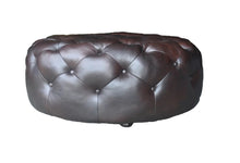 Brown Genuine Leather And Dark Brown Tufted Round Ottoman 41